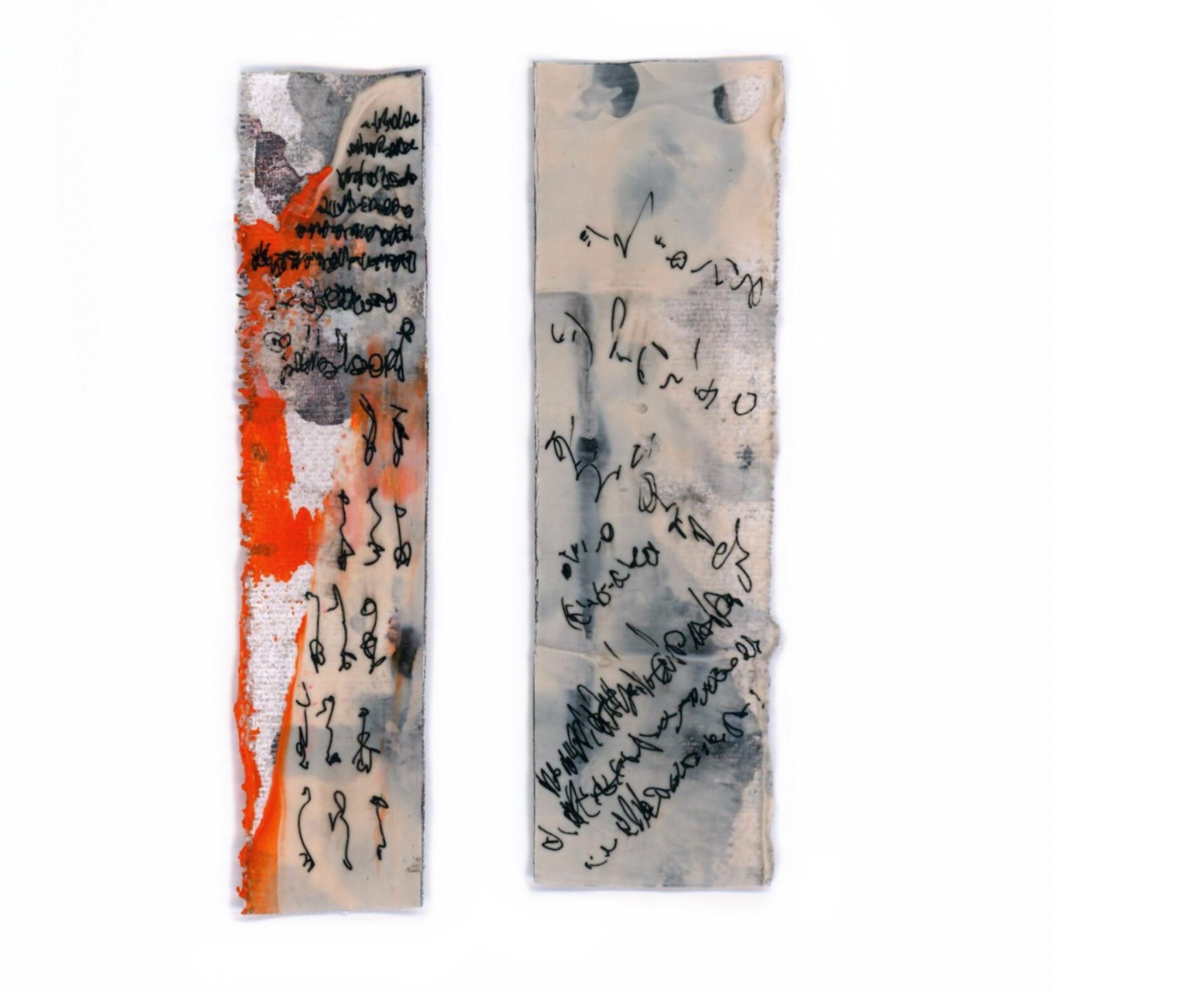 31 AM + 32 AM, Notes, 2,9 x 11,3 cm + 3,4 x 10,9 cm, acrylic on canvas, 2025